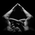 woman, body, yoga, pose, yoga pose, naked body, female body, skin, female, girl, dark, model, position, shadows, monochrome, black and white